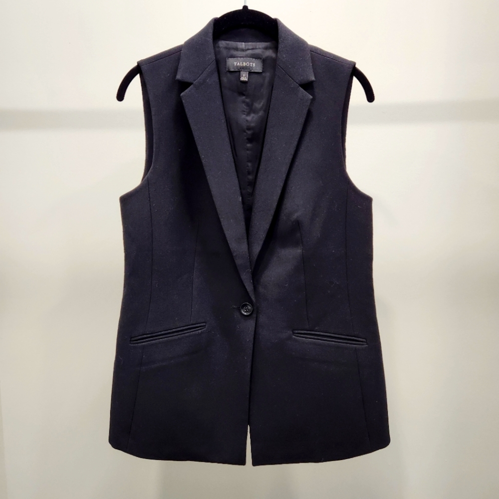 Talbots Sleeveless Blazer, Black, Womens Size 2.